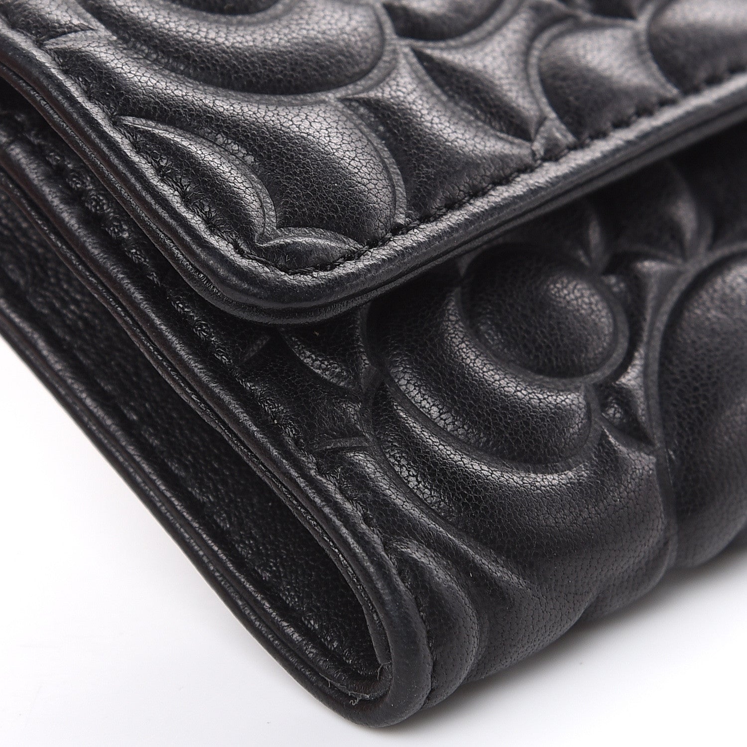 Chanel Goatskin Camellia Embossed Flap Card Holder Wallet Black 12 of 12