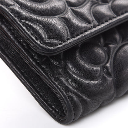 Chanel Goatskin Camellia Embossed Flap Card Holder Wallet Black 12 of 12