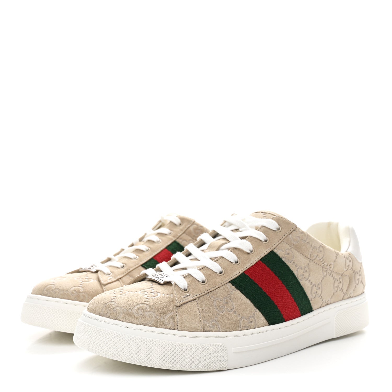 Gucci GG Suede Monogram Web Mens Sneakers 9 Oatmeal Mystic White 4 of 10