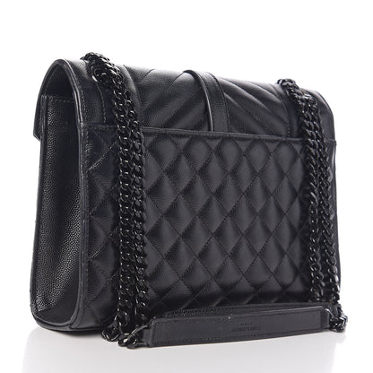Saint Laurent Grain De Poudre Textured Mixed Matelasse Triquilt Medium Monogram Satchel Black 2 of 11