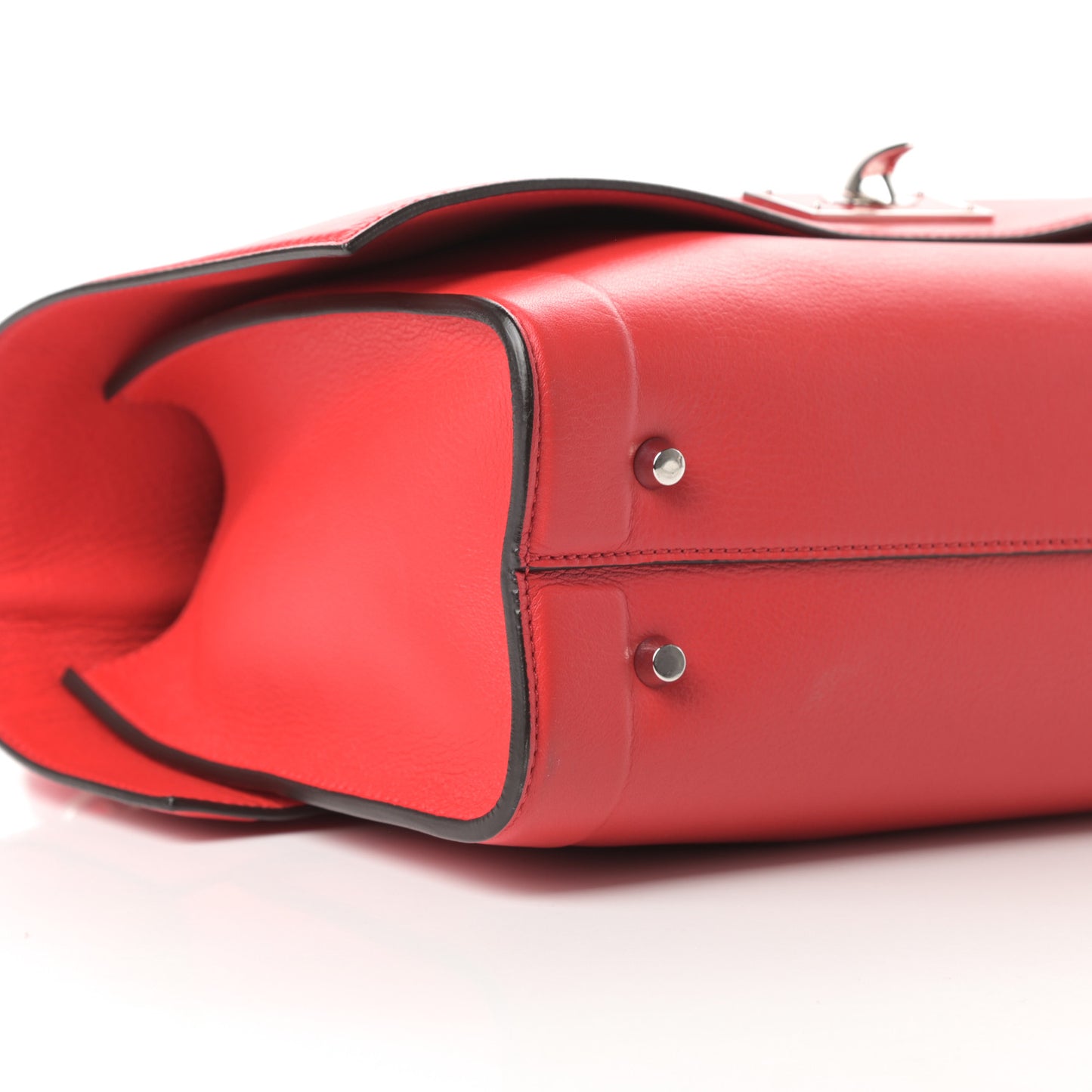 Grained Calfskin Small Shark Lock Satchel Red