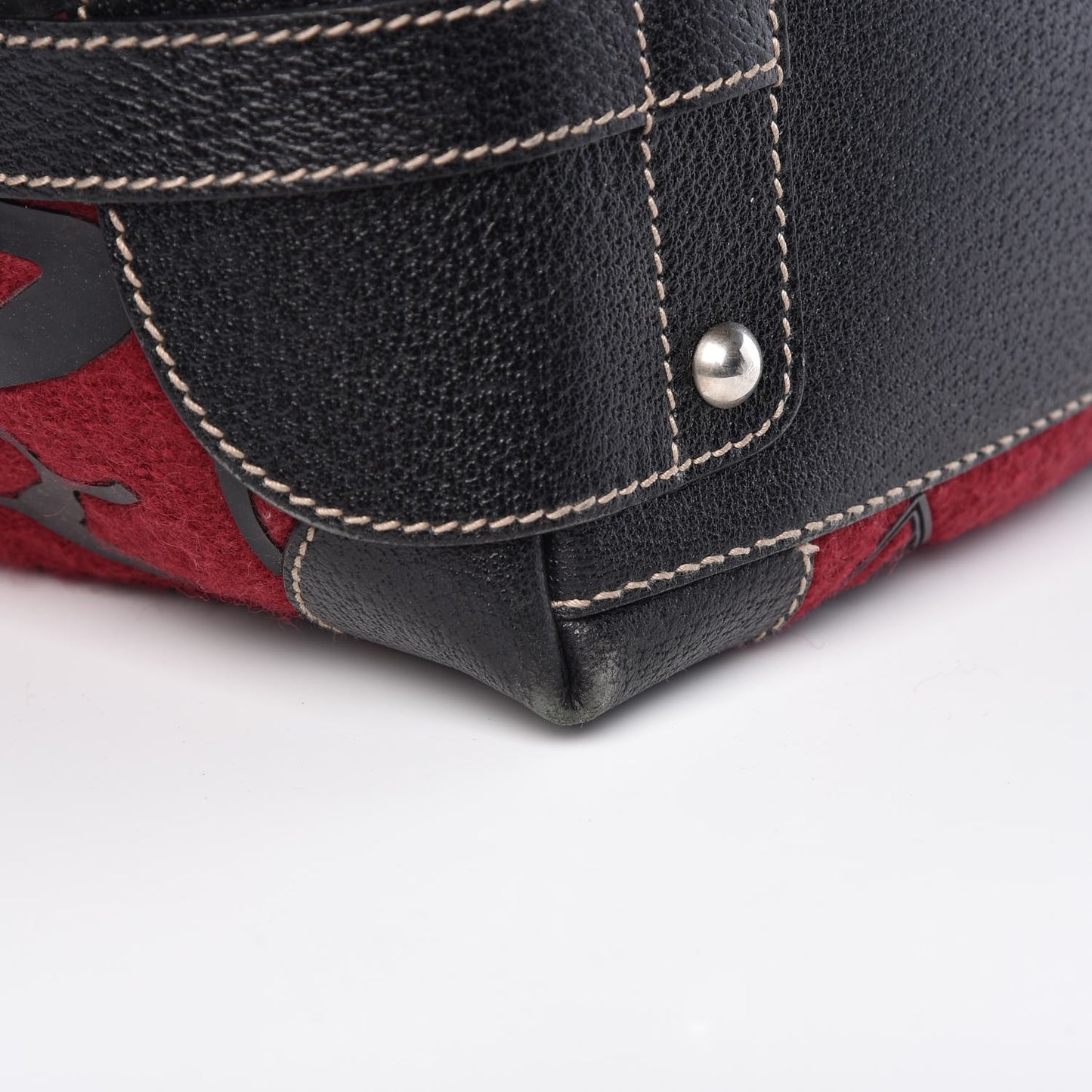 Wool Crest Embossed Tote Red Black