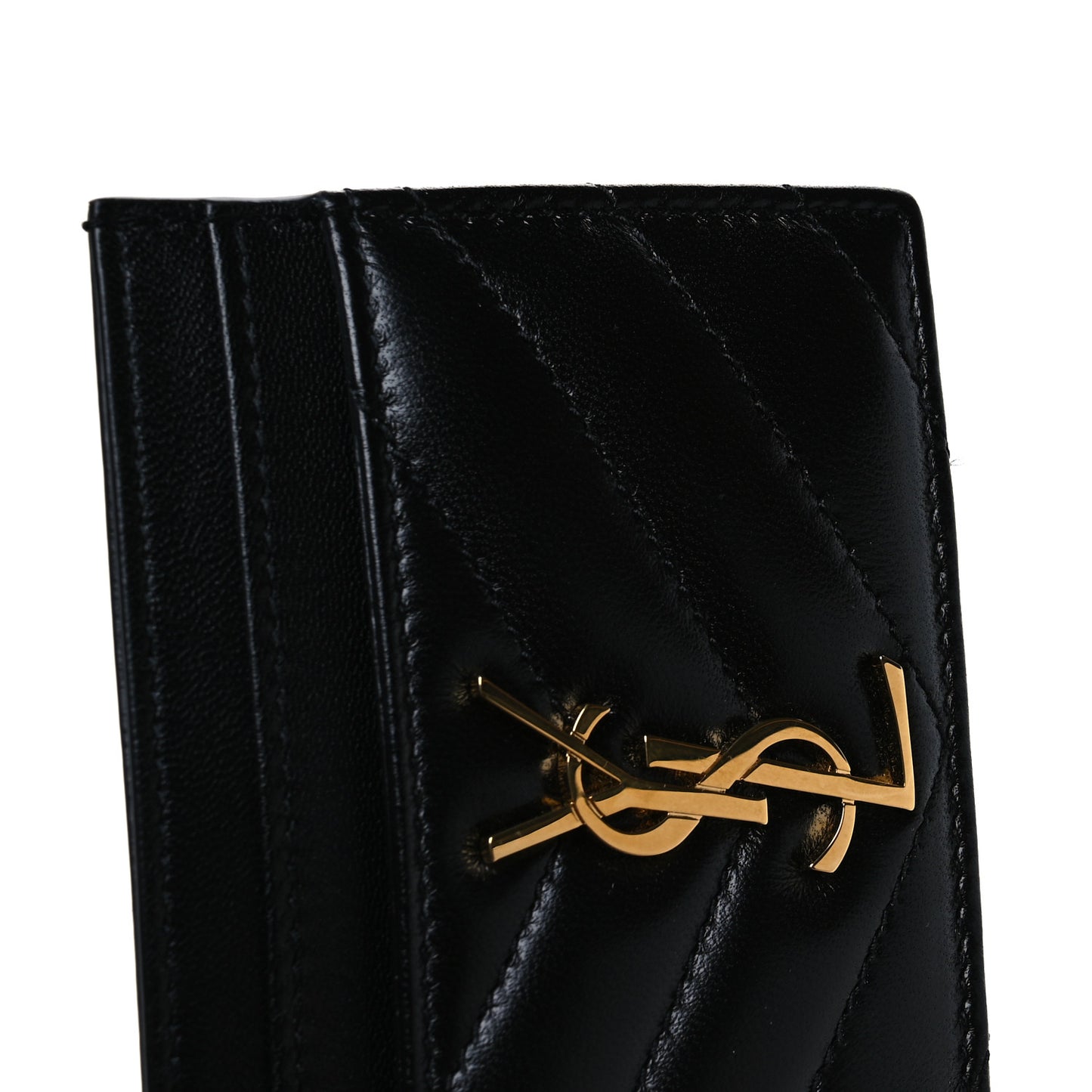 Lambskin Matelasse Chevron Monogram Credit Card Case Black