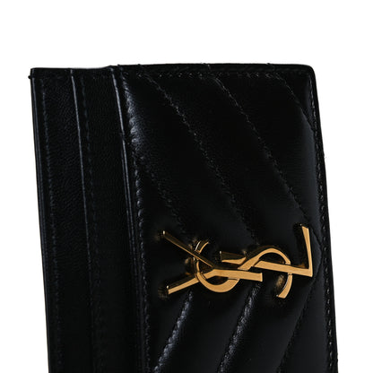 Saint Laurent Lambskin Matelasse Chevron Monogram Credit Card Case Black 9 of 9