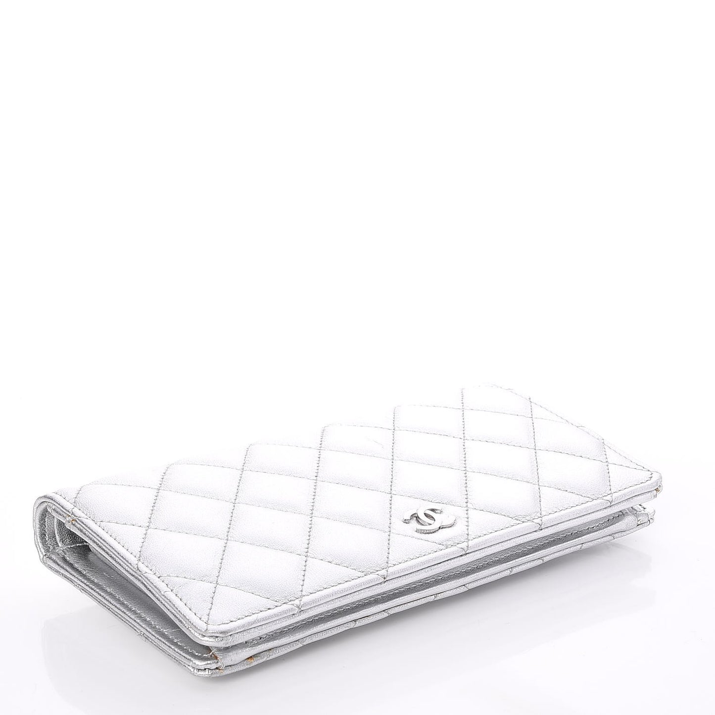 Metallic Lambskin Yen Wallet Silver