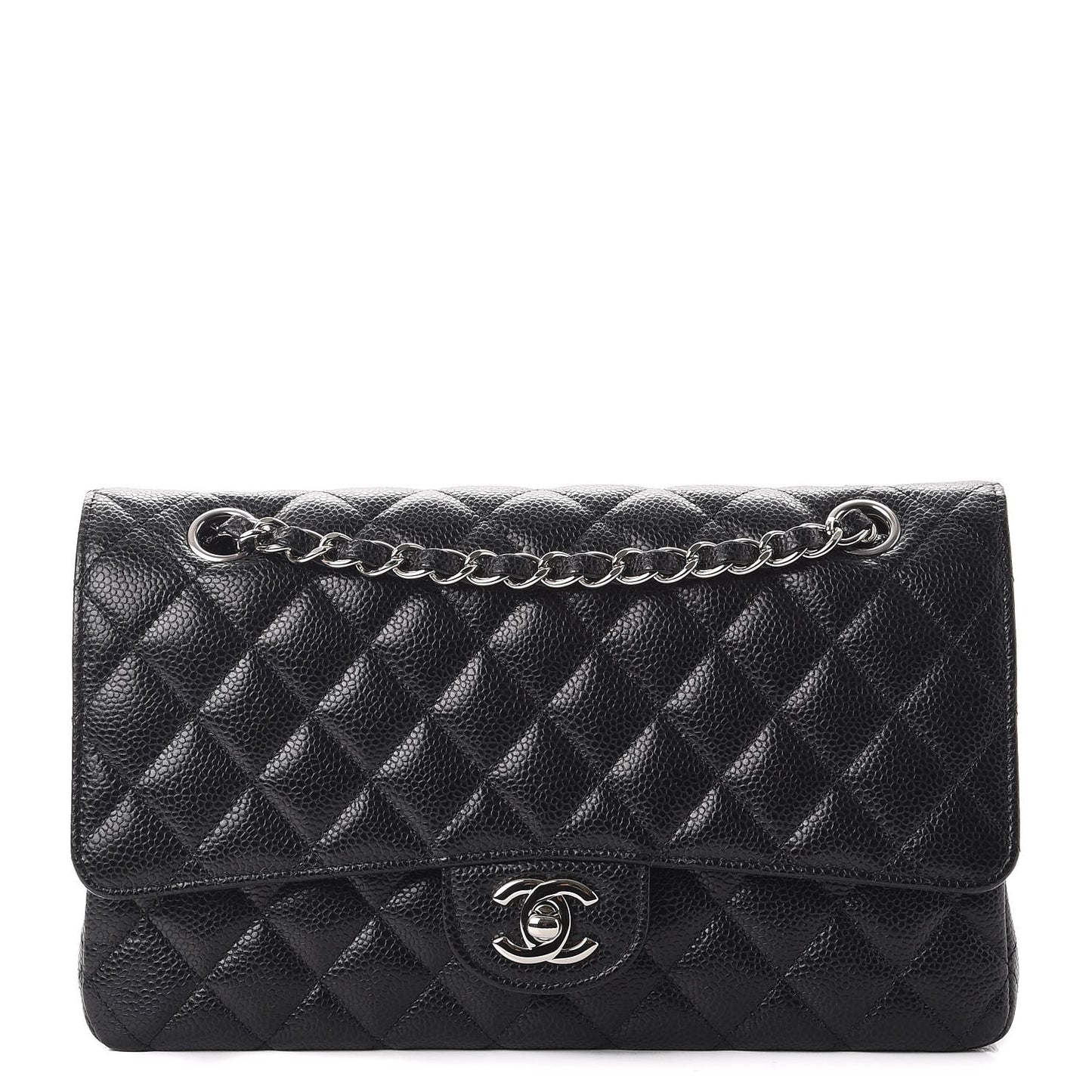 Caviar Quilted Medium Double Flap Black