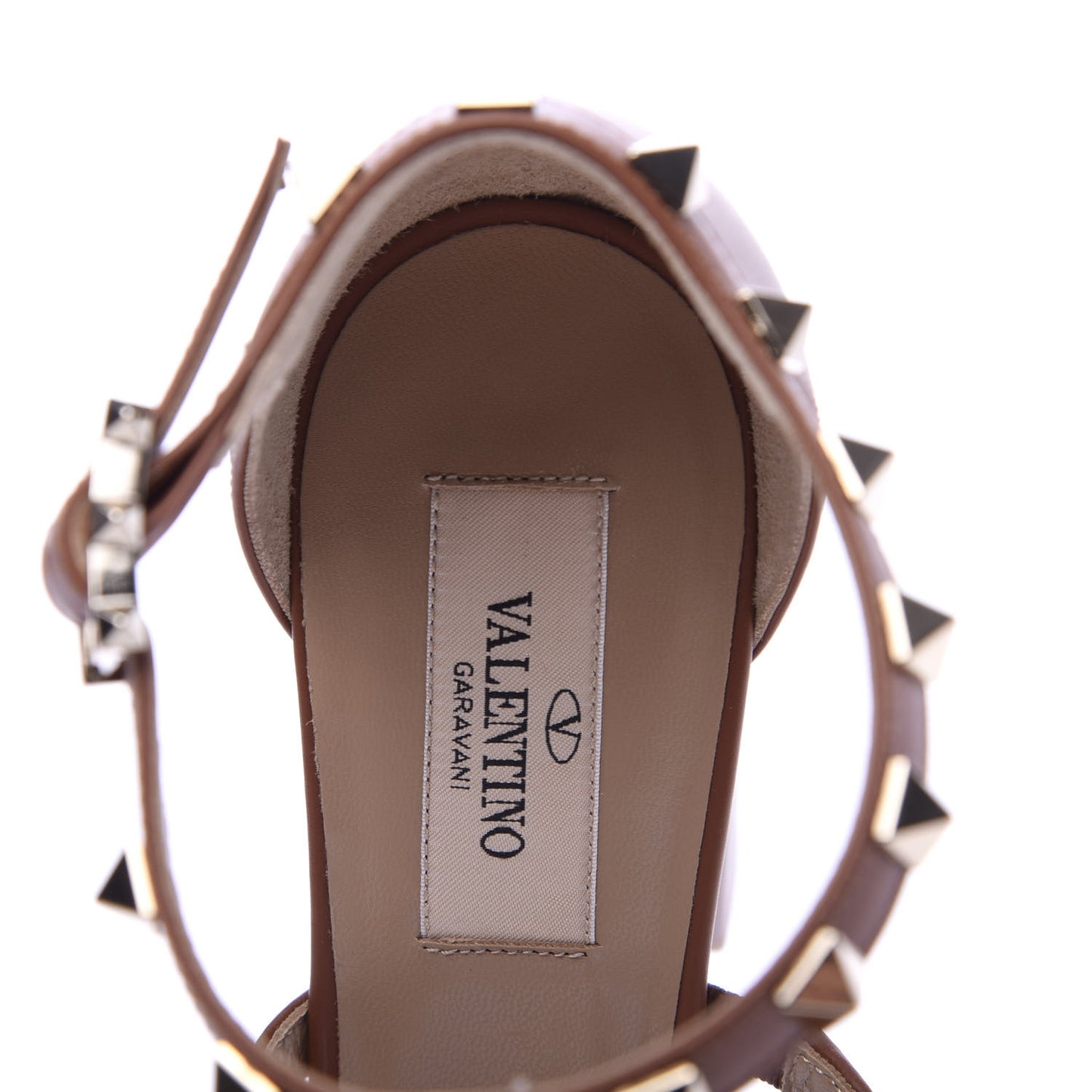 Calfskin Rockstud T-Strap 10/110mm Platform Sandals 37.5 Saddle Brown