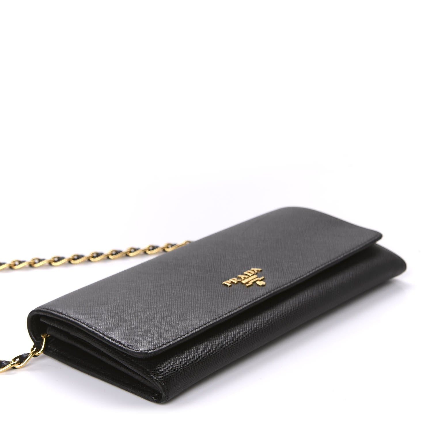 Prada Saffiano Metal Oro Chain Wallet Black 4 of 10