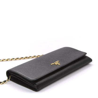 Prada Saffiano Metal Oro Chain Wallet Black 4 of 10