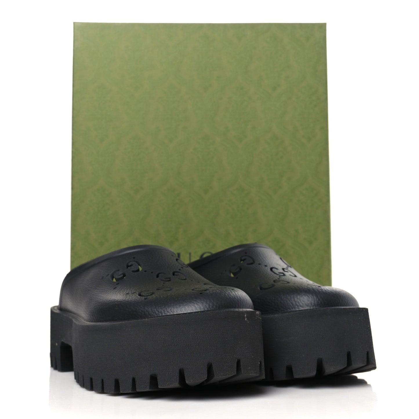 Rubber GG Monogram Perforated Elea Platform 55mm Lug Sole Sandals 41 Black