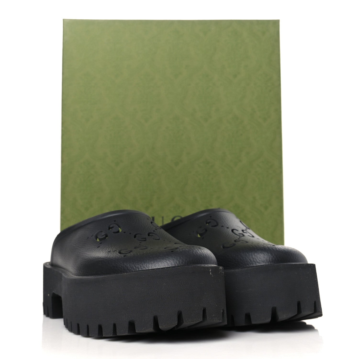 Gucci Rubber GG Monogram Perforated Elea Platform 55mm Lug Sole Sandals 41 Black 9 of 9