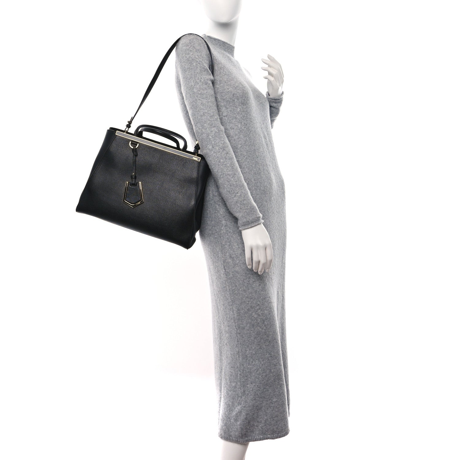 Fendi Vitello Elite Flamingo Regular 2Jours Tote Black 3 of 8