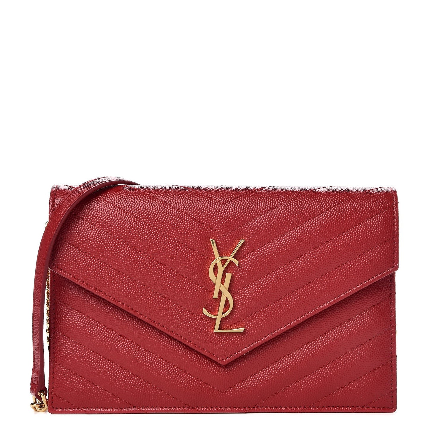 Grain De Poudre Matelasse Chevron Monogram Envelope Chain Wallet New Red