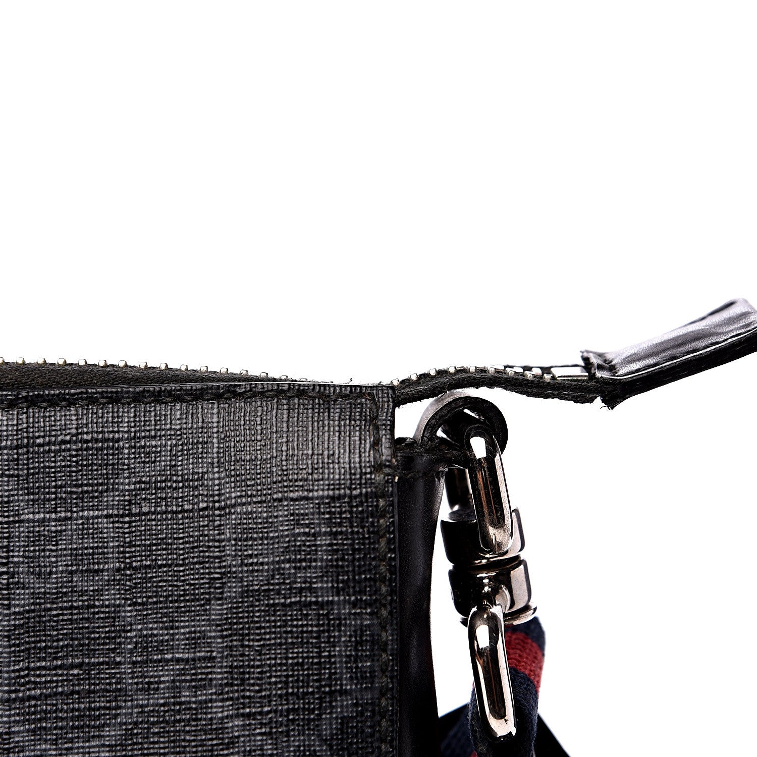 Gucci GG Supreme Monogram Appia Calfskin Web Flat Messenger Bag Black Grey 10 of 13