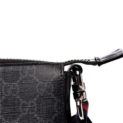 Gucci GG Supreme Monogram Appia Calfskin Web Flat Messenger Bag Black Grey 10 of 13