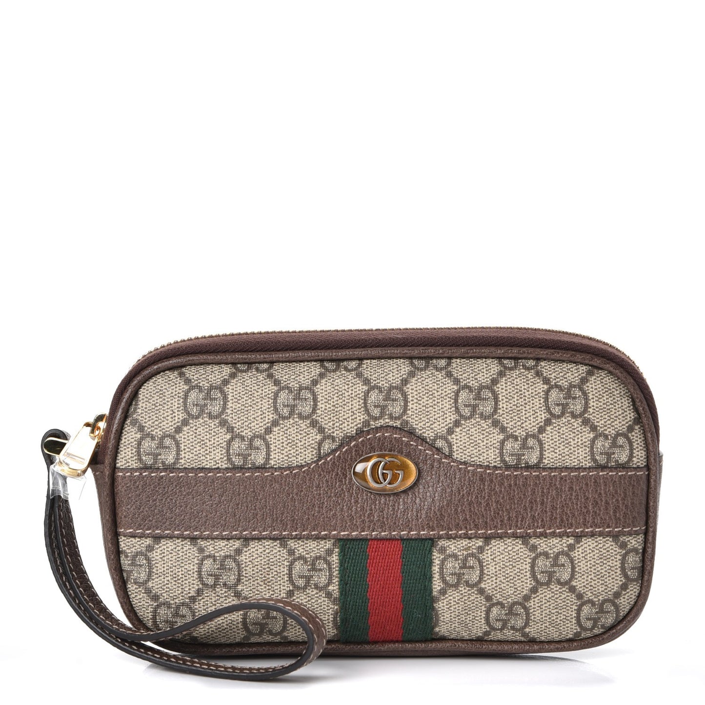 GG Supreme Monogram Ophidia Phone Case Wristlet Brown