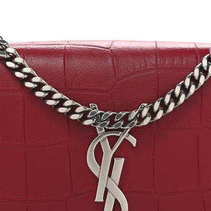 Saint Laurent Calfskin Crocodile Embossed Small Classic Monogram Kate Tassel Satchel Red 7 of 9
