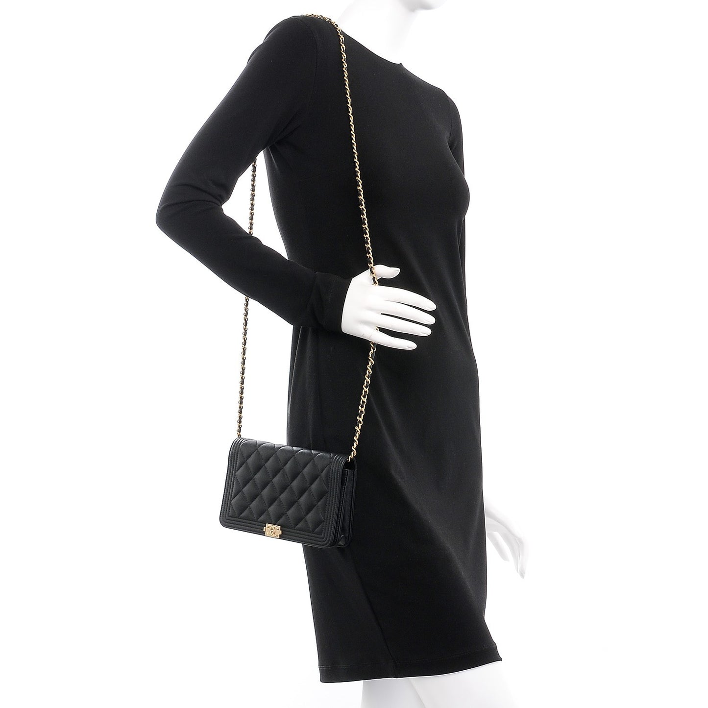Caviar Quilted Boy Wallet On Chain WOC Black