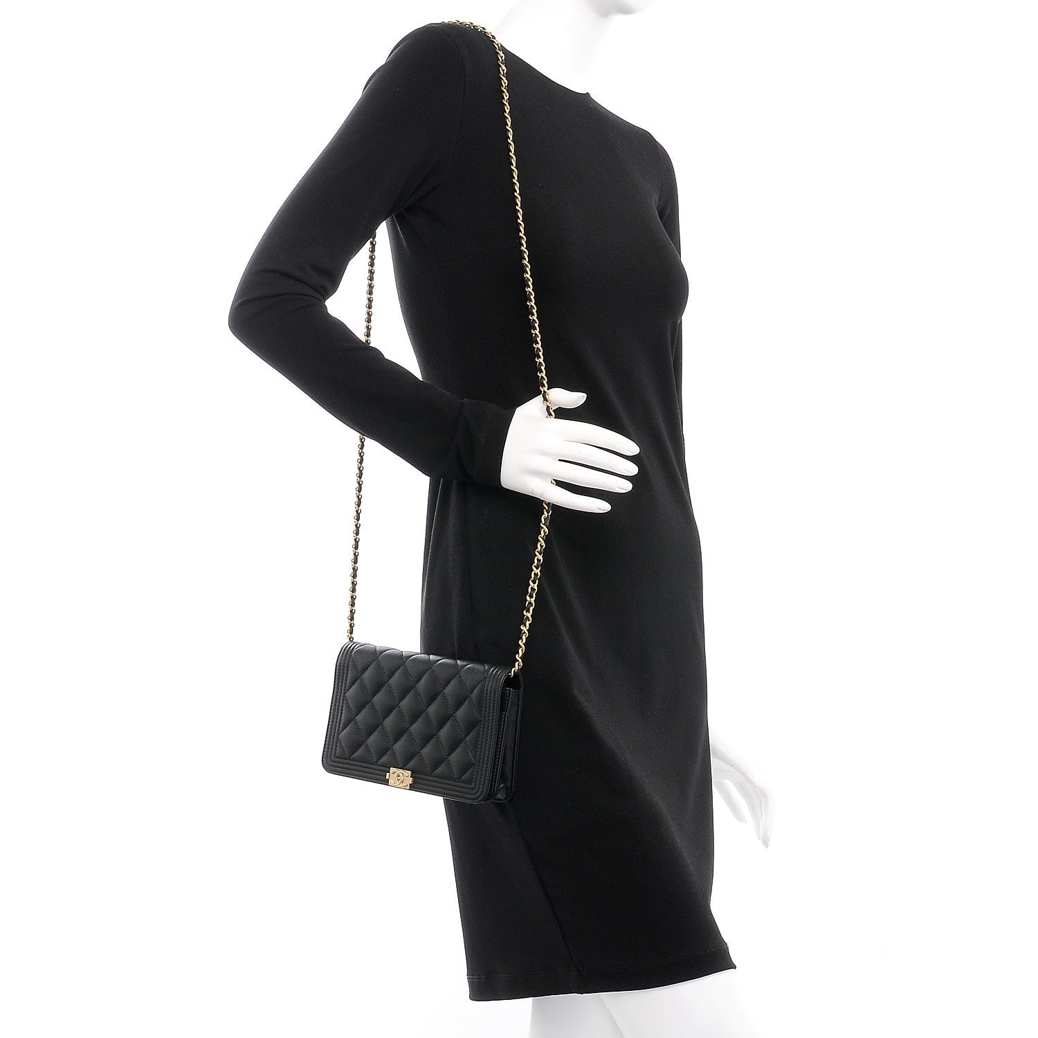 Chanel Caviar Quilted Boy Wallet On Chain WOC Black 2 of 8