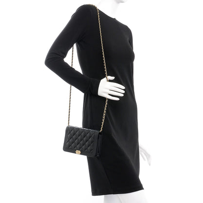 Chanel Caviar Quilted Boy Wallet On Chain WOC Black 2 of 8