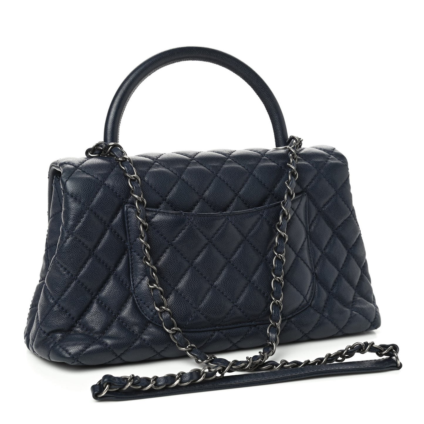 Caviar Quilted Small Coco Handle Flap Navy