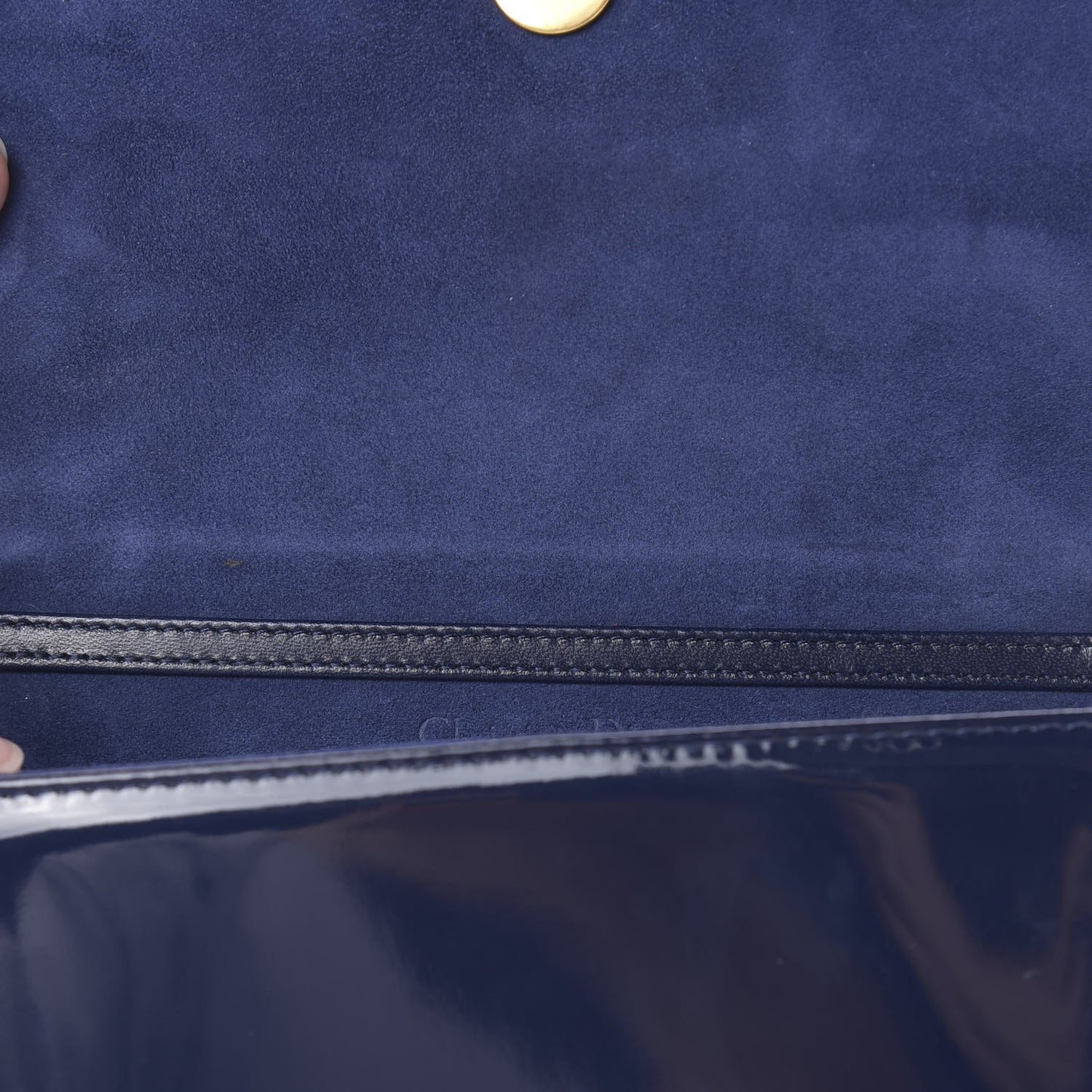 Patent Studded Diorama Top Handle Wallet on Chain Pouch Navy Blue