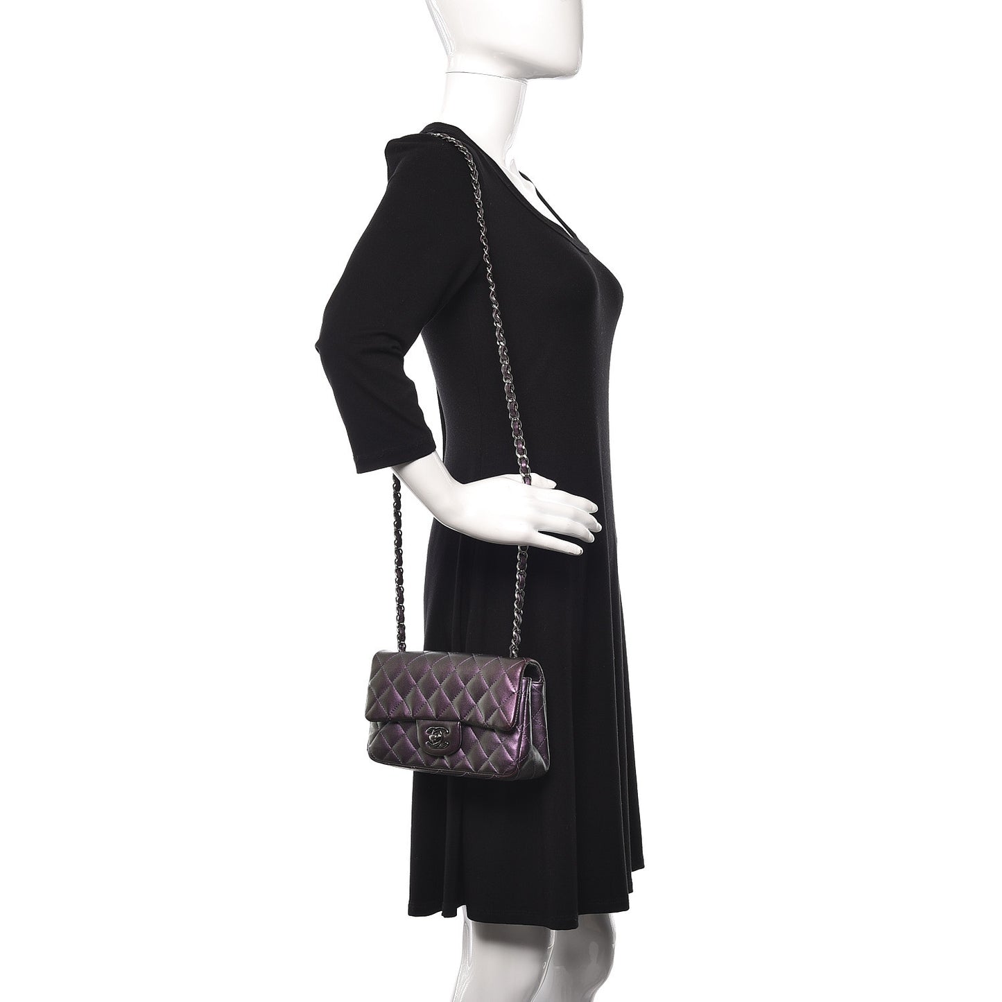 Metallic Lambskin Quilted Mini Rectangular Flap Purple