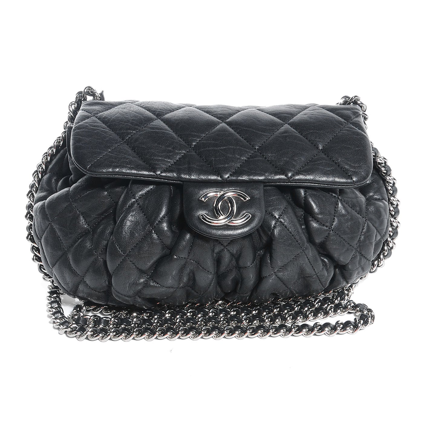 Washed Lambskin Chain Around Medium Messenger Black