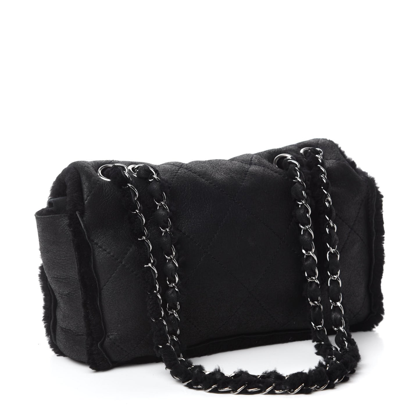 Shearling Quilted Medium Single Flap Black