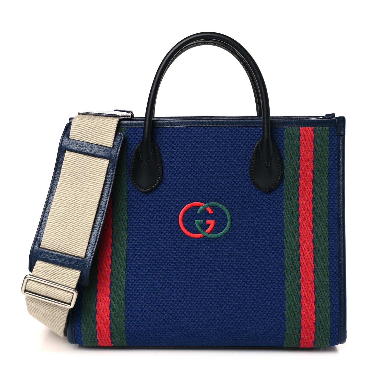 Canvas Web Interlocking GG Canvas Tote Navy