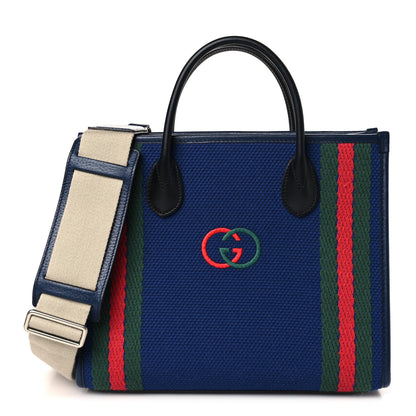 Gucci Canvas Web Interlocking GG Canvas Tote Navy 1 of 9