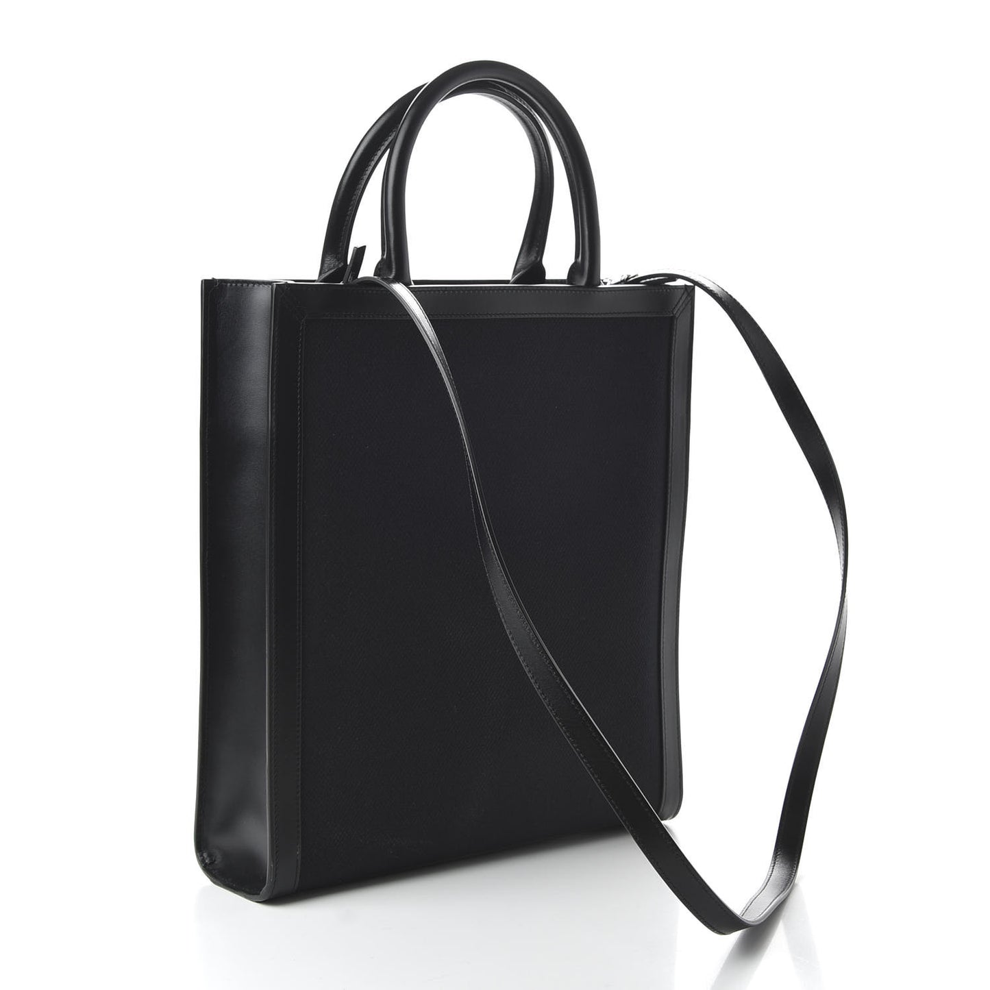 Canvas Calfskin Small Vertical Cabas Black