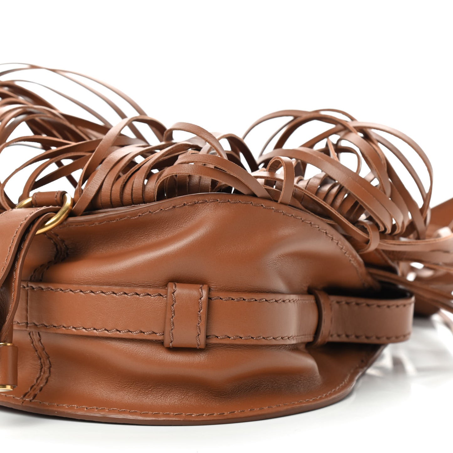 Calfskin Mini Marcie Round Fringe Crossbody Bag Tan