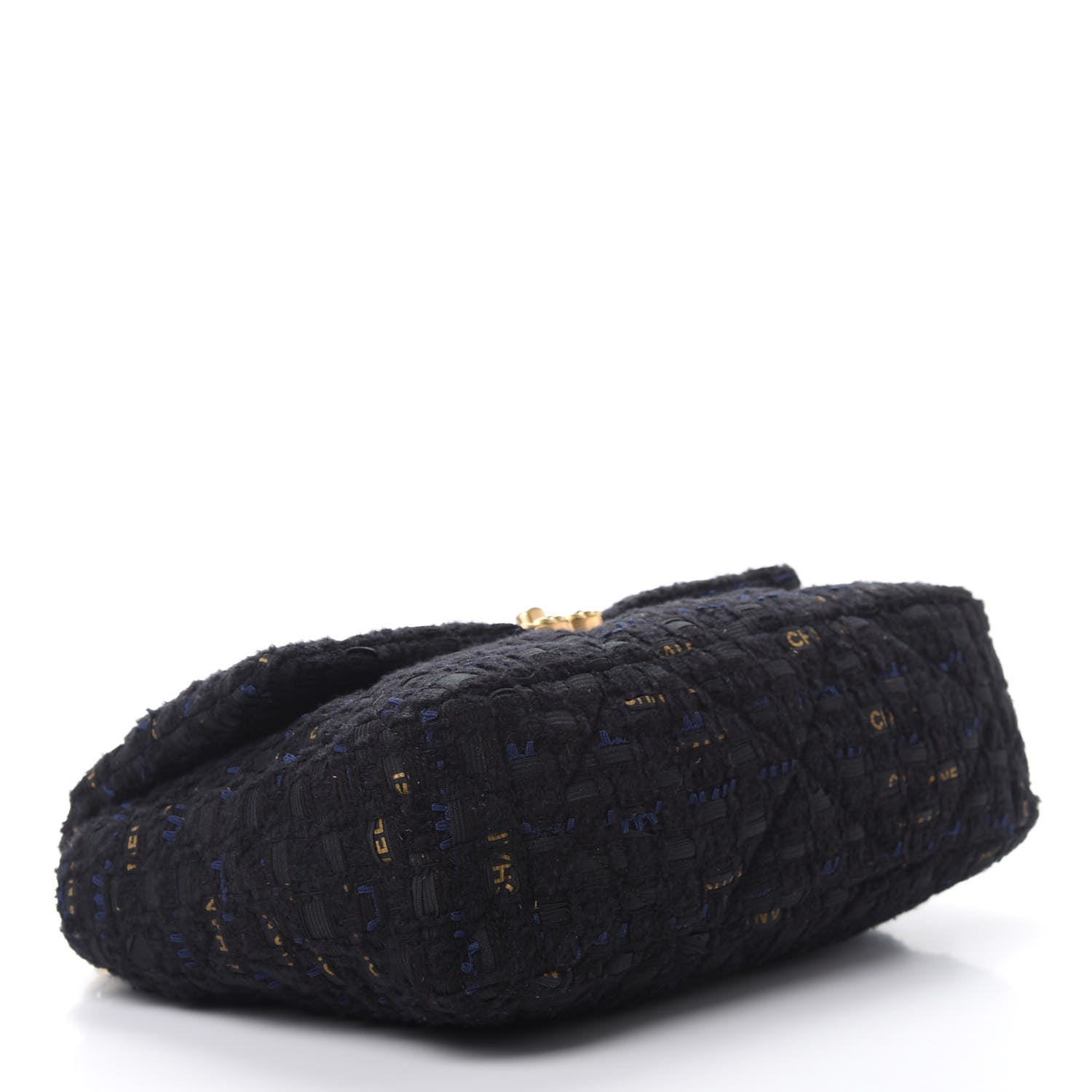 Chanel Tweed Quilted Large Chanel 19 Flap Black Navy Gold 4 of 12