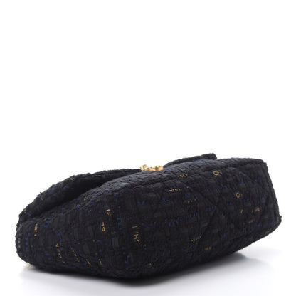Chanel Tweed Quilted Large Chanel 19 Flap Black Navy Gold 4 of 12