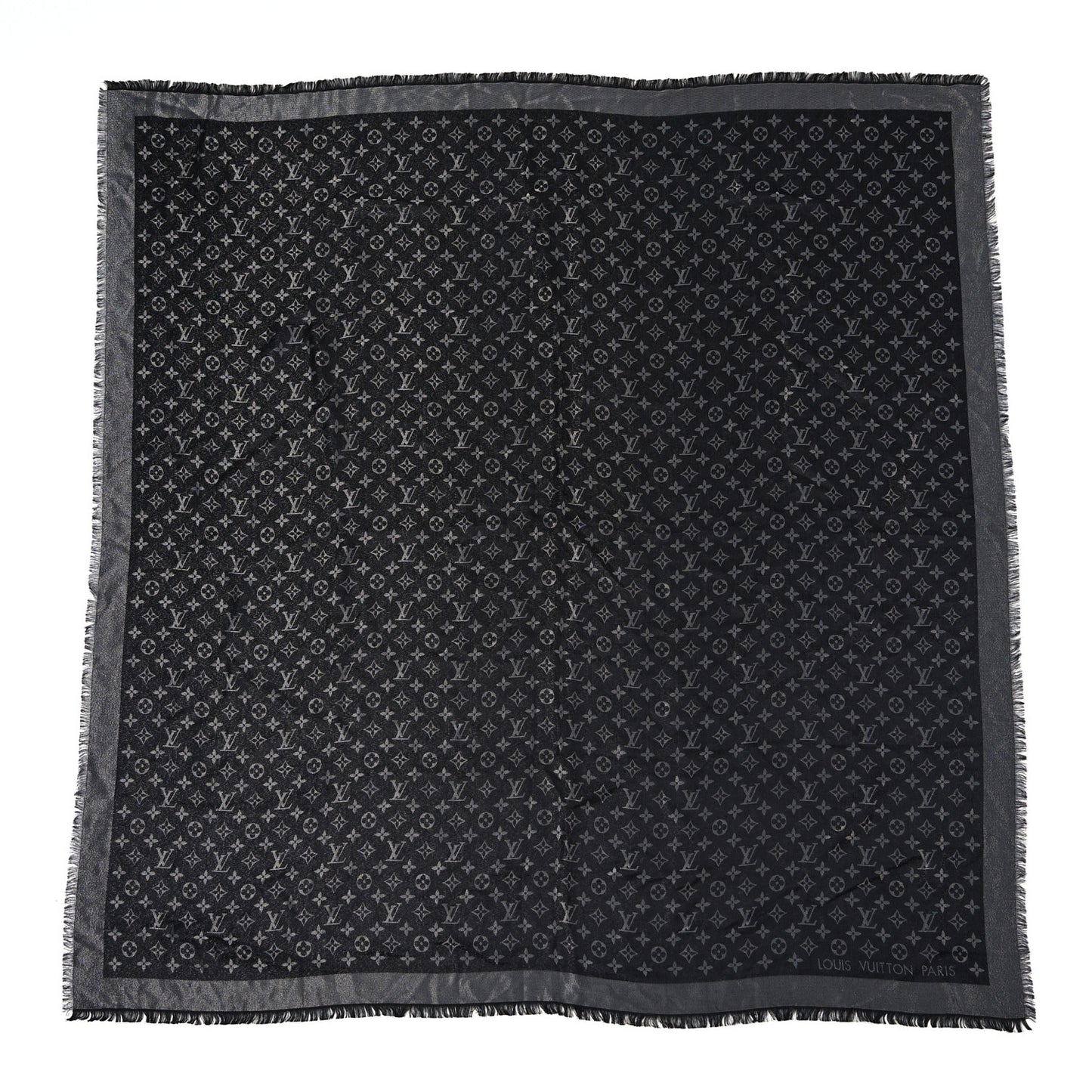 Silk Lurex Wool Monogram Shine Shawl Black