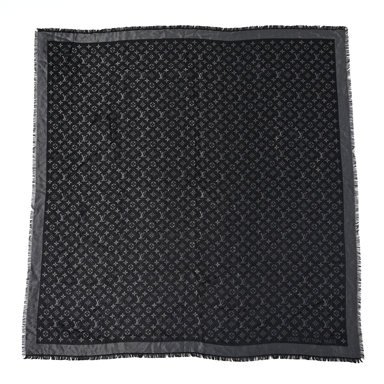 Louis Vuitton Silk Lurex Wool Monogram Shine Shawl Black 1 of 3