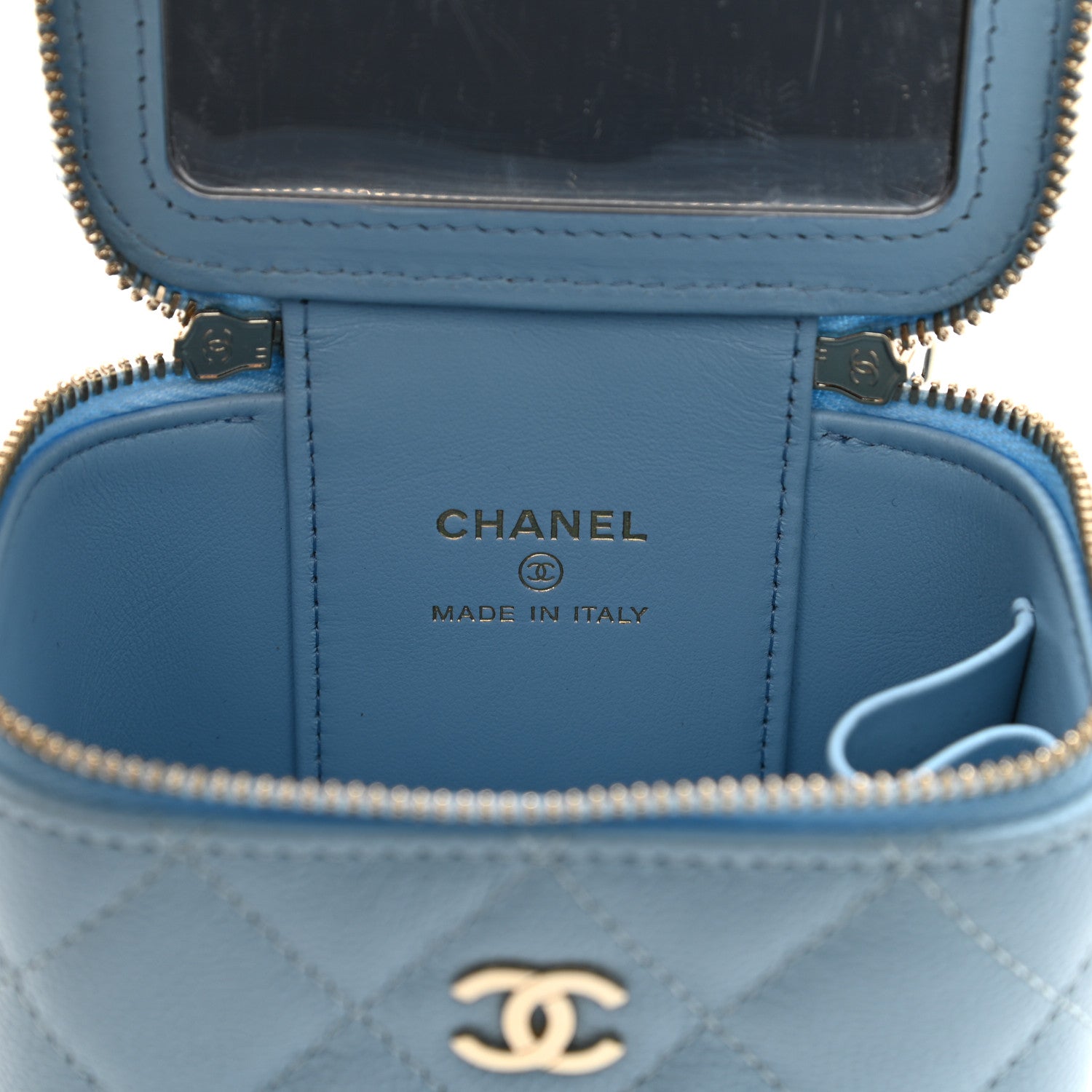 Chanel Caviar Quilted Mini Vanity Case With Chain Light Blue 7 of 13