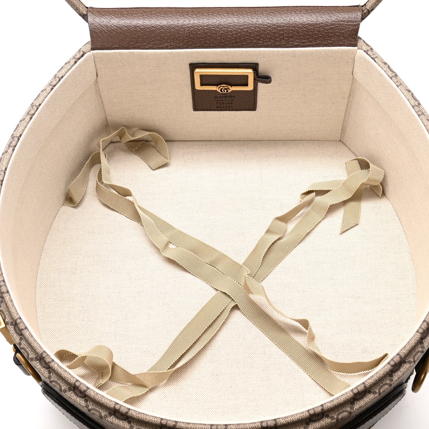 Gucci GG Supreme Monogram Textured Dollar Calfskin Web Savoy Hat Box Beige Ebony New Acero 4 of 12