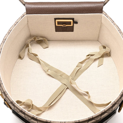 Gucci GG Supreme Monogram Textured Dollar Calfskin Web Savoy Hat Box Beige Ebony New Acero 4 of 12