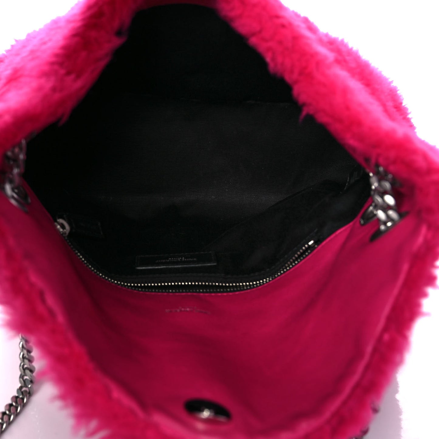 Merino Shearling Lambskin Quilted Small Loulou Puffer Monogram Chain Satchel Fuchsia