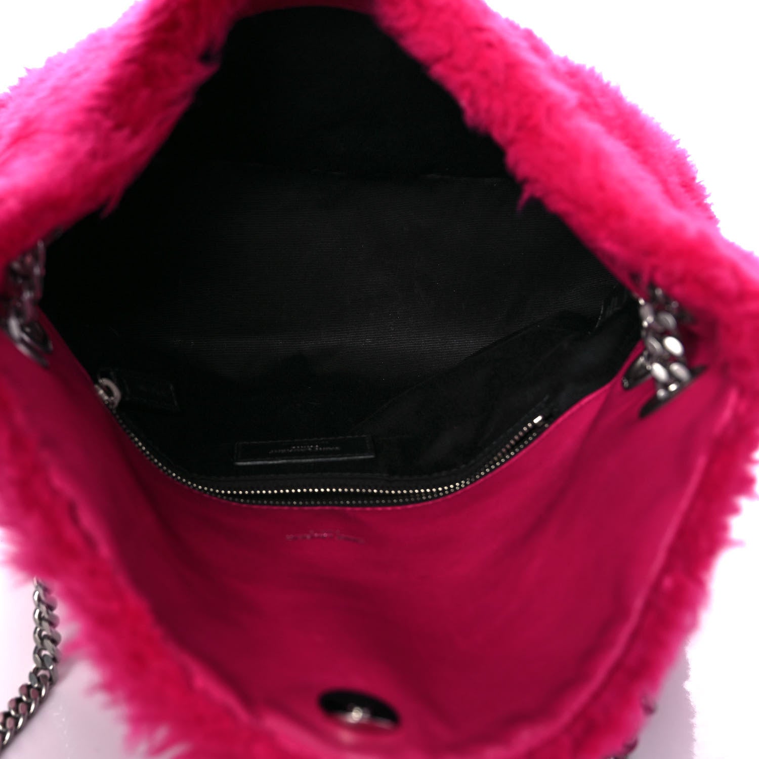 Saint Laurent Merino Shearling Lambskin Quilted Small Loulou Puffer Monogram Chain Satchel Fuchsia 5 of 10