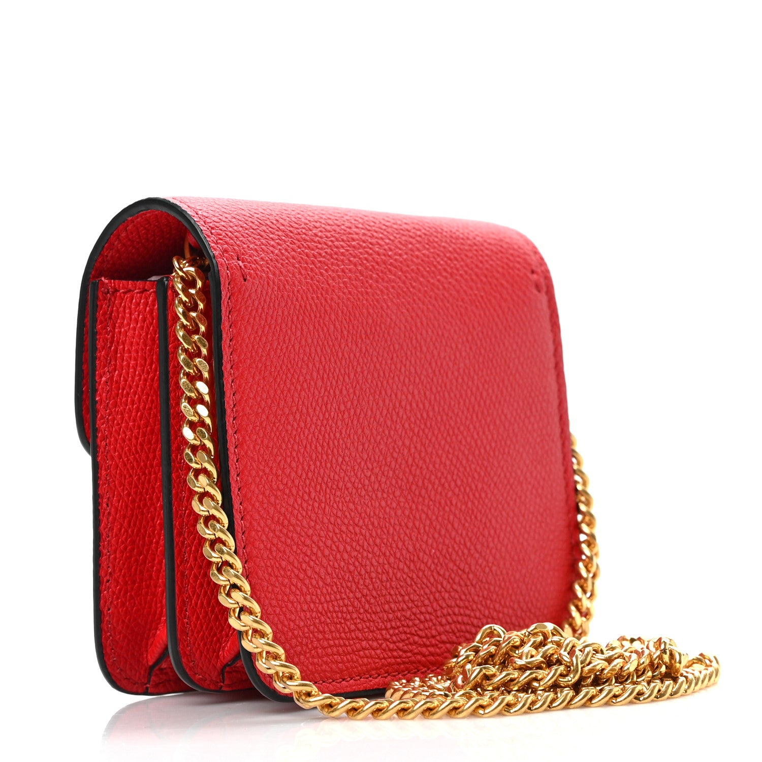 Valentino Garavani Grainy Calfskin VLogo Compact Wallet with Chain Rouge Pur 2 of 8