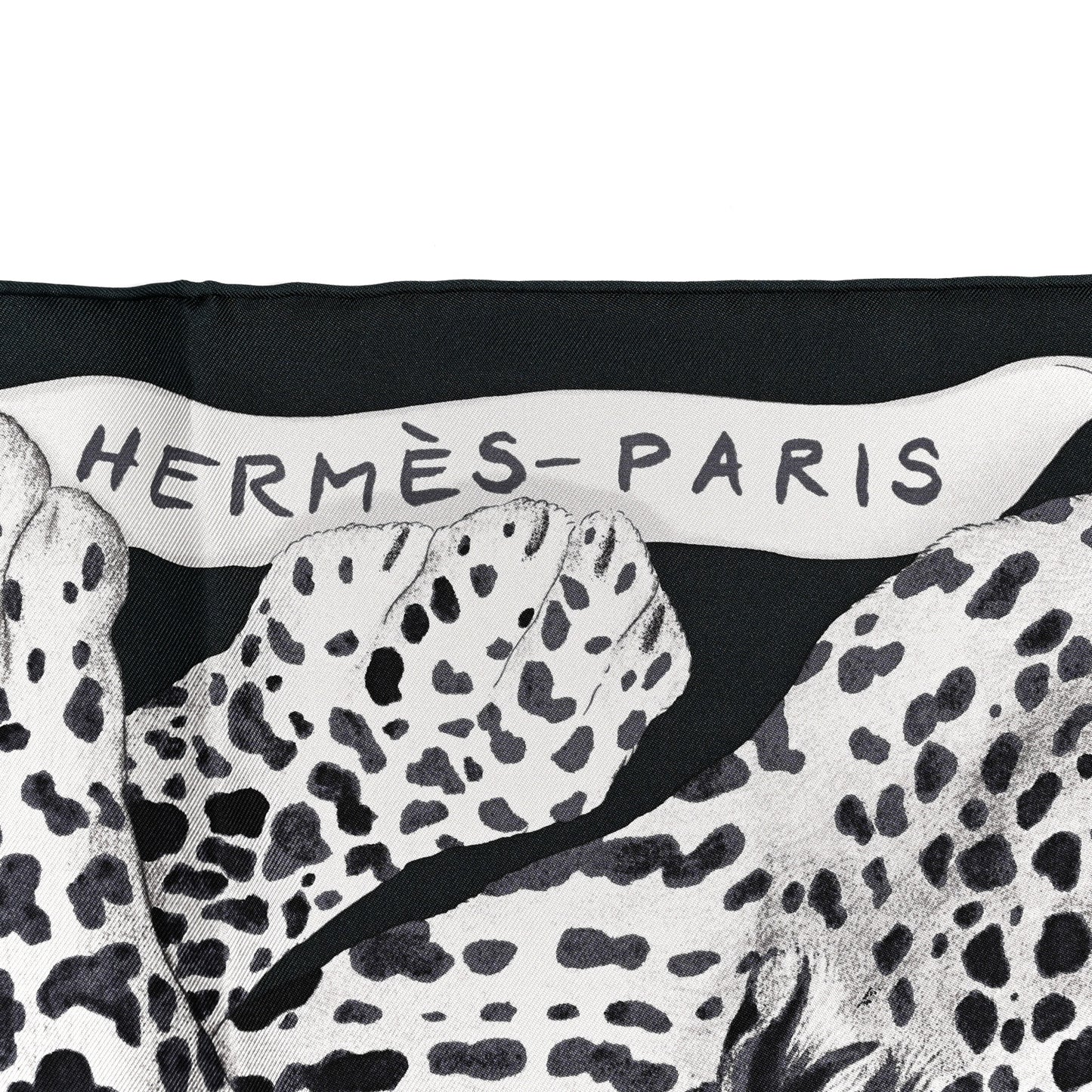 Silk Twill Lazy Leopardesses Scarf 90 Vert Black Gris