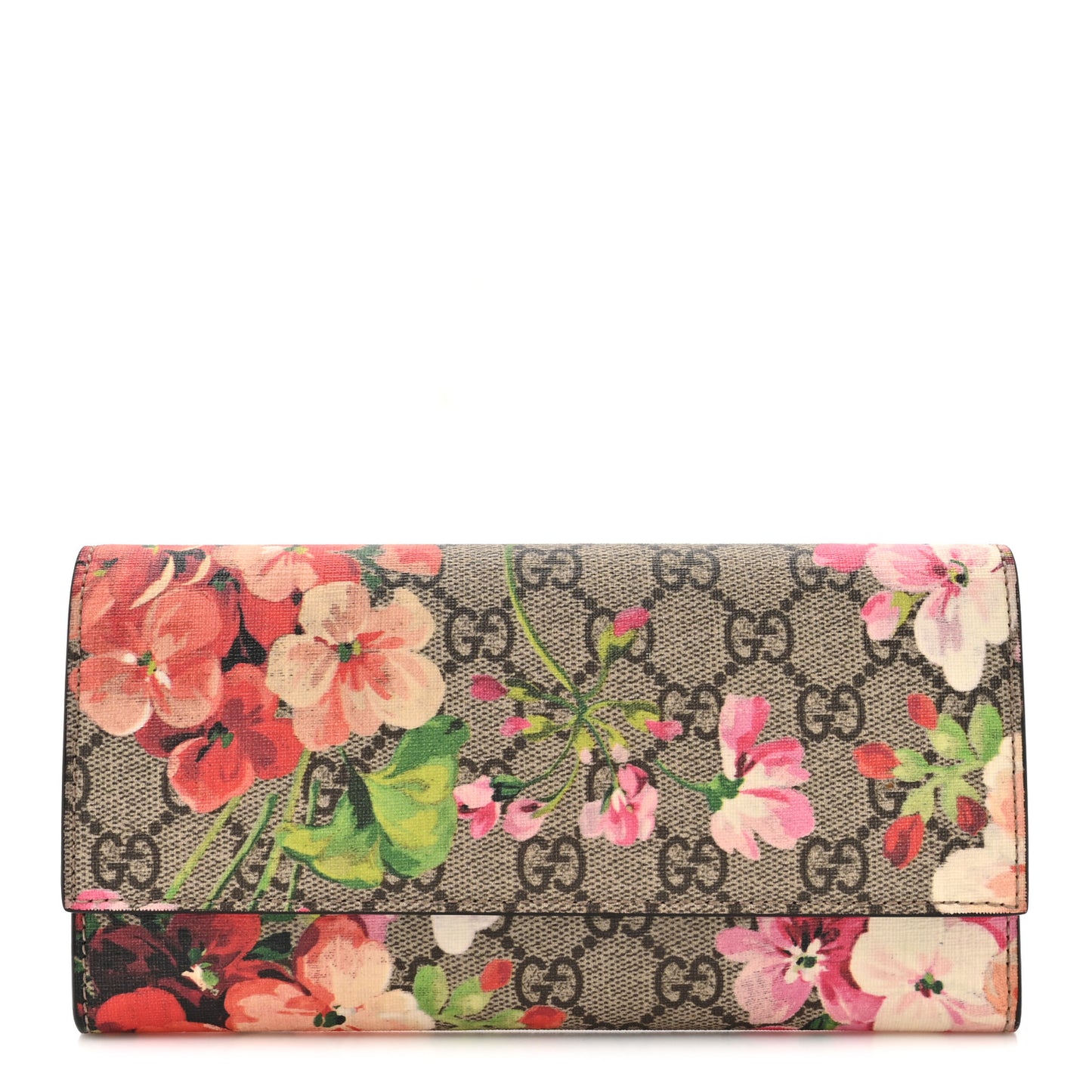 GG Supreme Monogram Blooms Continental Wallet Beige Multicolor Dry Rose