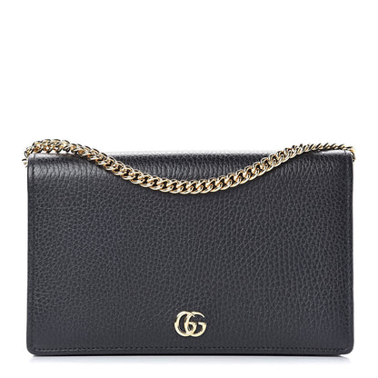 Gucci Calfskin Mini GG Marmont Chain Wallet Black 1 of 9
