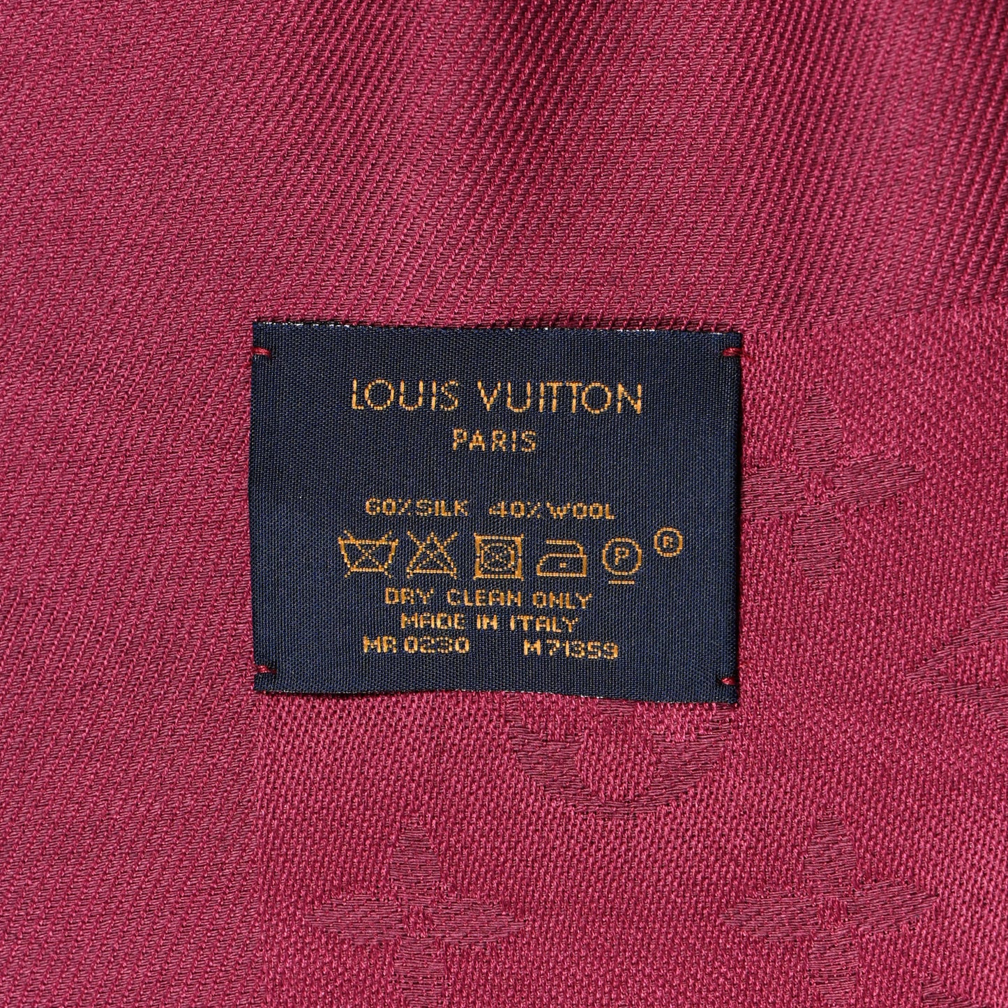 Silk Wool Monogram Shawl Wine Red