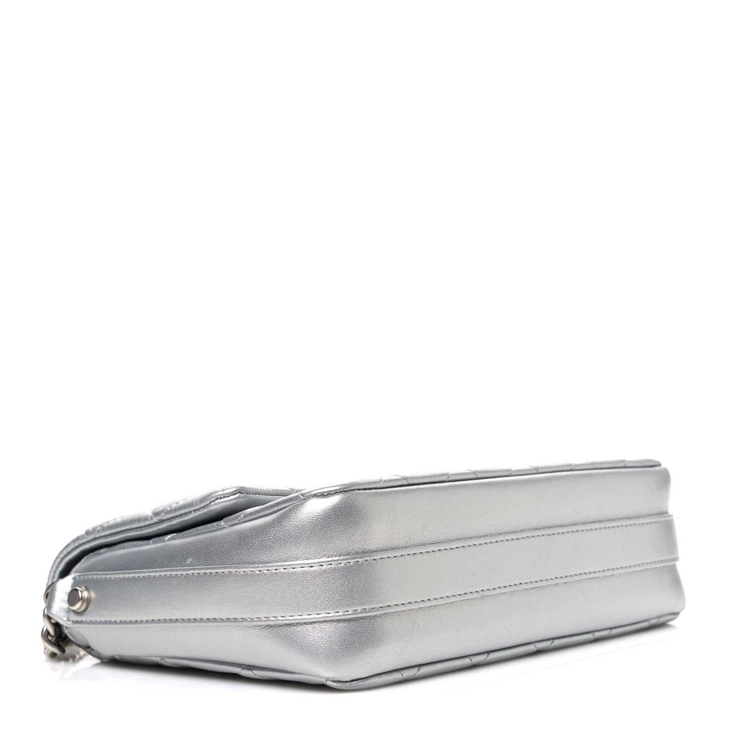Metallic Lambskin Quilted Mini Maxi CC Flap Argent