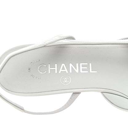 Chanel Patent Calfskin Cap Toe CC Slingback Pumps 37 White 7 of 8