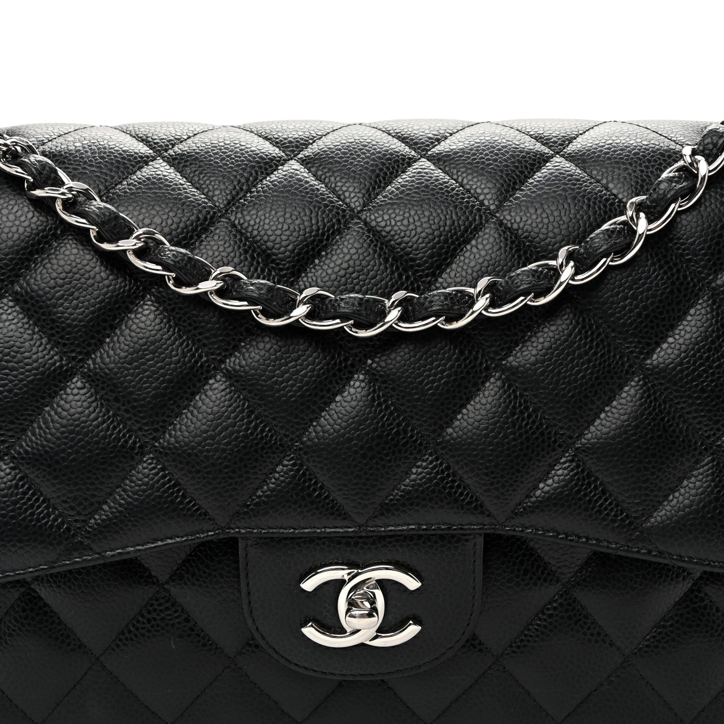 Caviar Quilted Jumbo Double Flap  Black